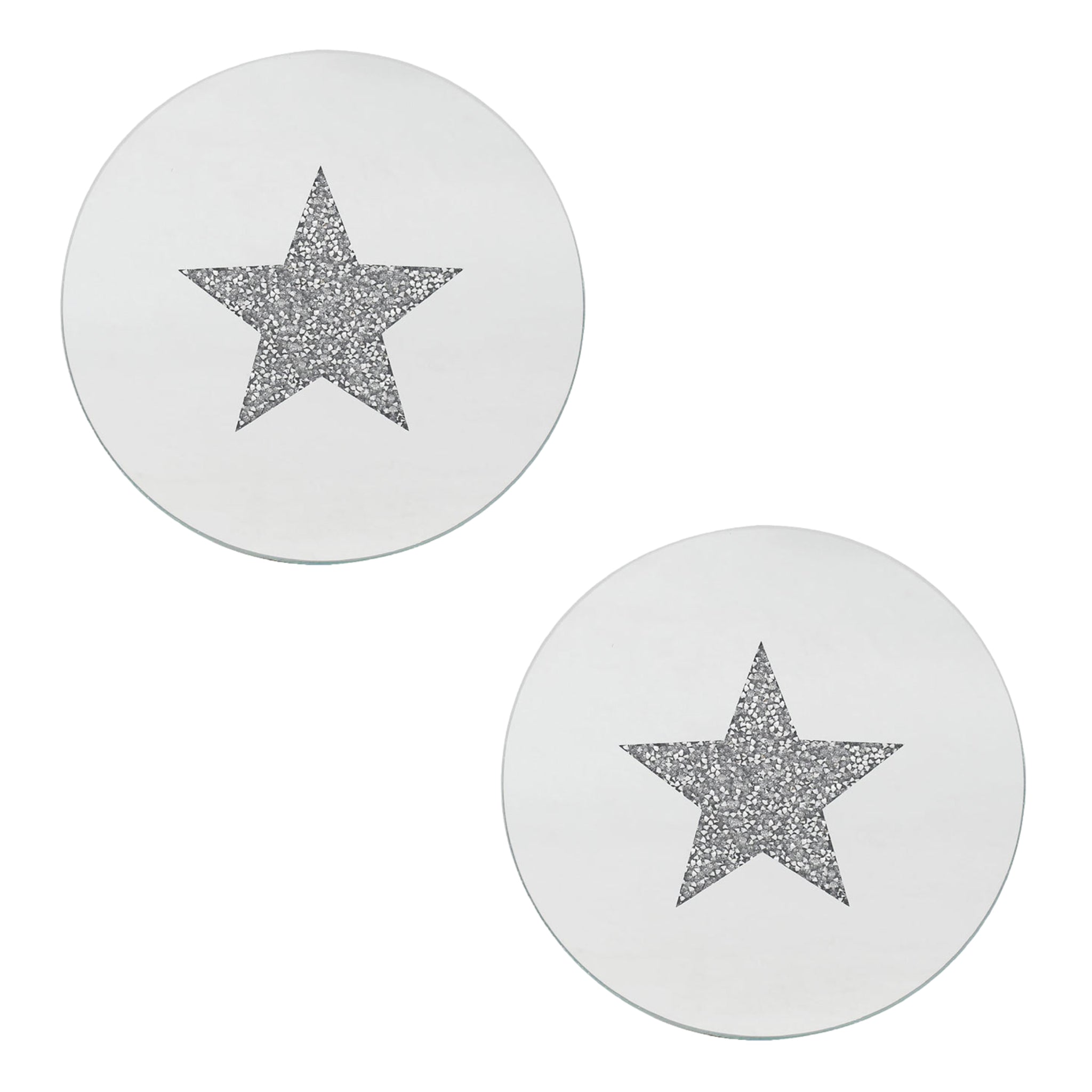 Set of 2 20cm Diamante Crystal Star Mirrored Glass Candle Plate