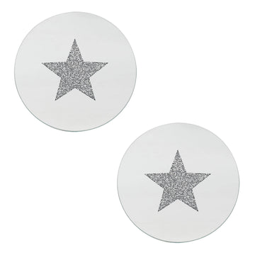 Set of 2 20cm Diamante Crystal Star Mirrored Glass Candle Plate