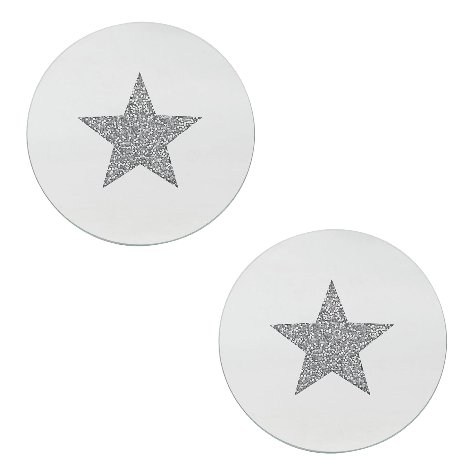 Set of 2 20cm Diamante Crystal Star Mirrored Glass Candle Plate