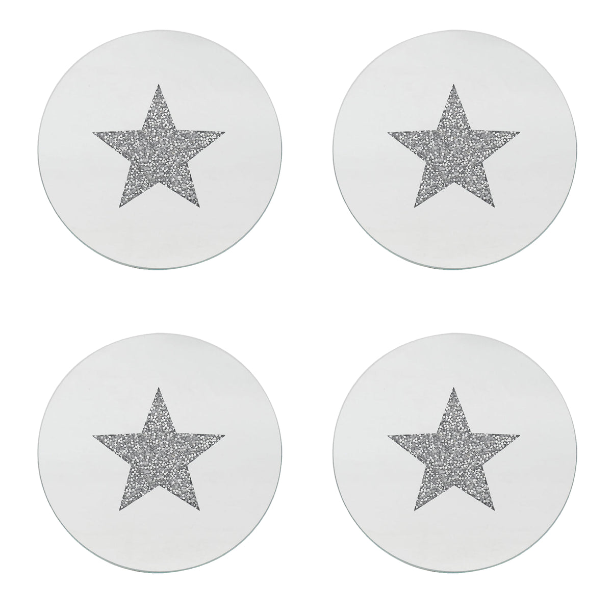 Set of 4 15.5cm Diamante Crystal Star Mirrored Glass Candle Plate