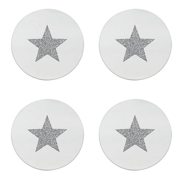 Set of 4 15.5cm Diamante Crystal Star Mirrored Glass Candle Plate