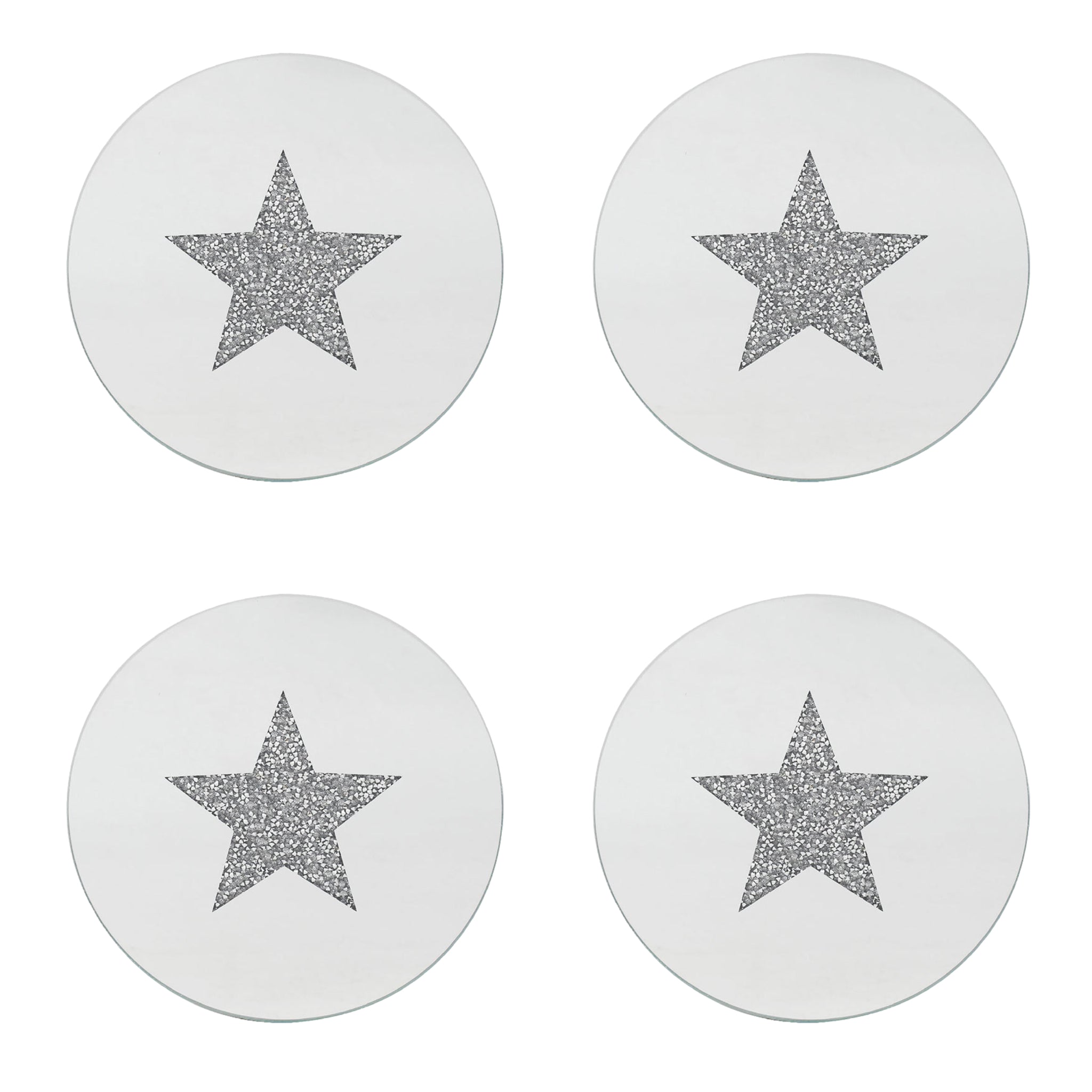 Set of 4 20cm Diamante Crystal Star Mirrored Glass Candle Plate