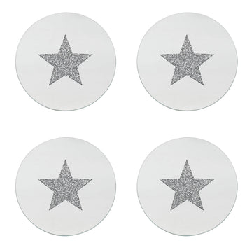 Set of 4 15.5cm Diamante Crystal Star Mirrored Glass Candle Plate