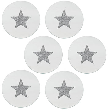 Set of 6 20cm Diamante Crystal Star Mirrored Glass Candle Plate