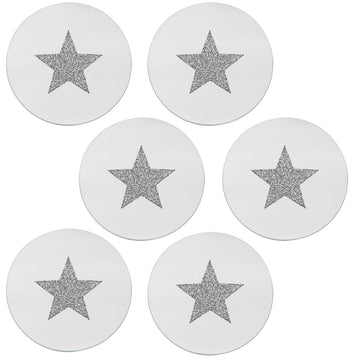 Set of 6 20cm Diamante Crystal Star Mirrored Glass Candle Plate