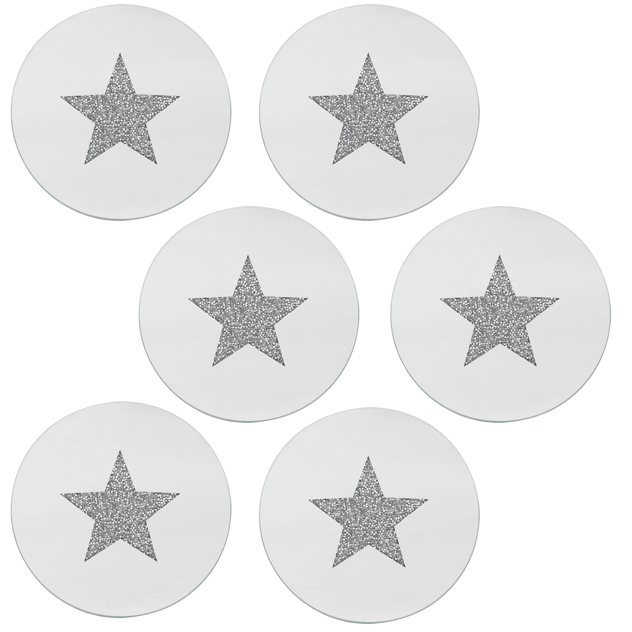Set of 6 15.5cm Diamante Crystal Star Mirrored Glass Candle Plate