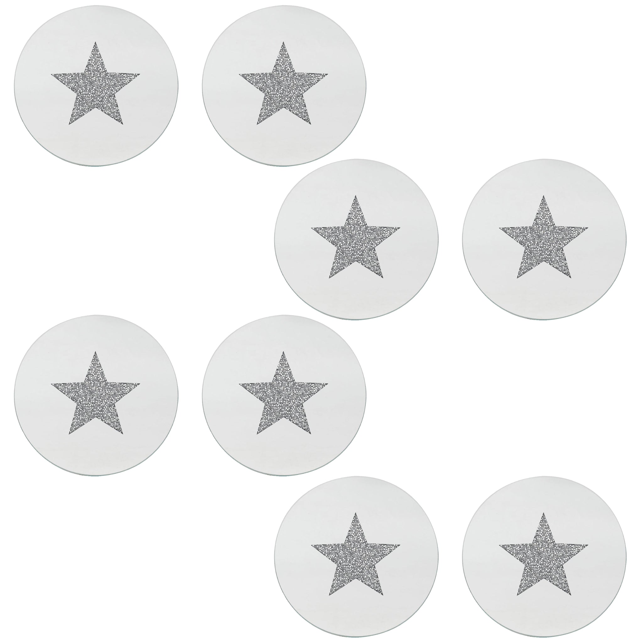 Set of 8 10cm Diamante Crystal Star Mirrored Glass Candle Plate