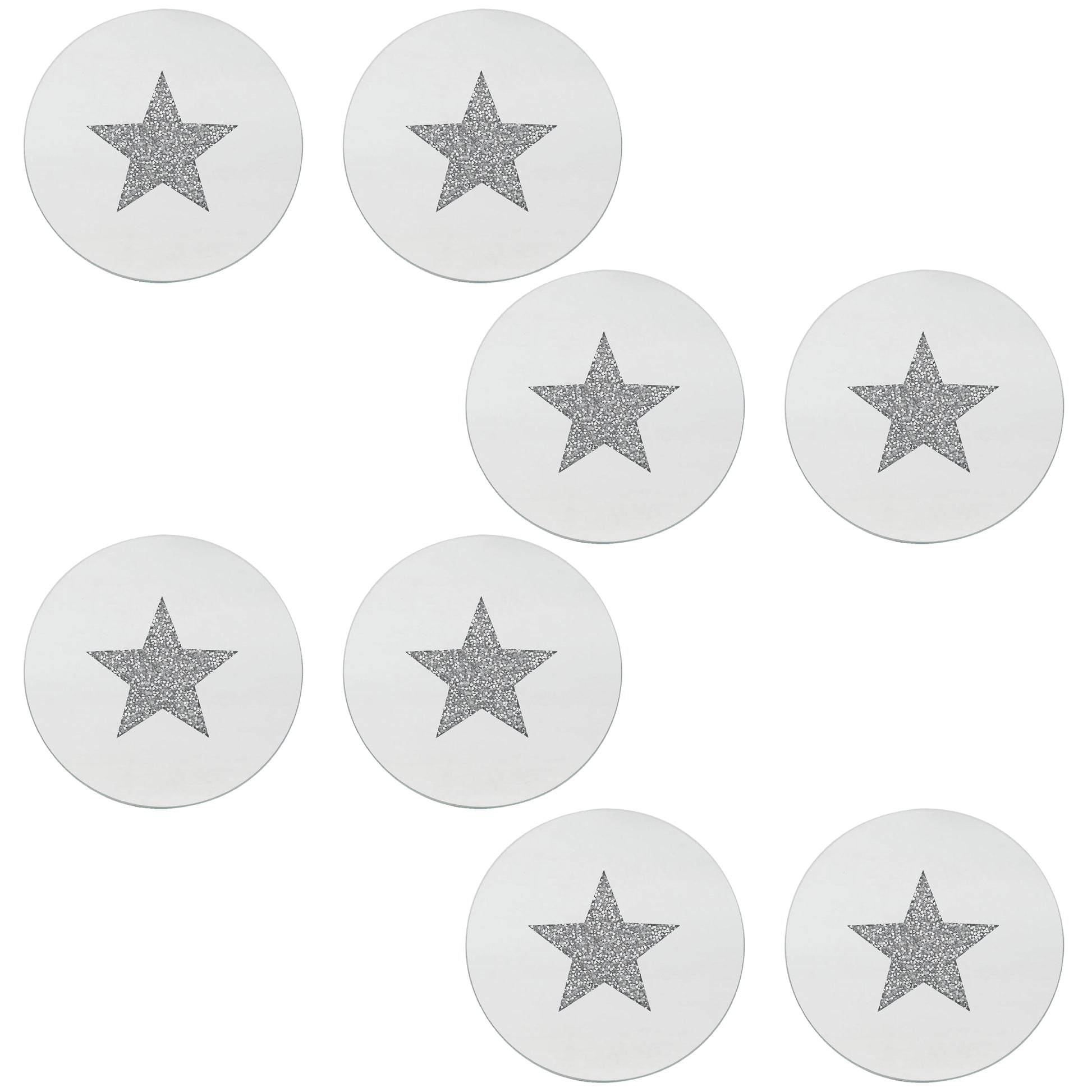 Set of 8 10cm Diamante Crystal Star Mirrored Glass Candle Plate