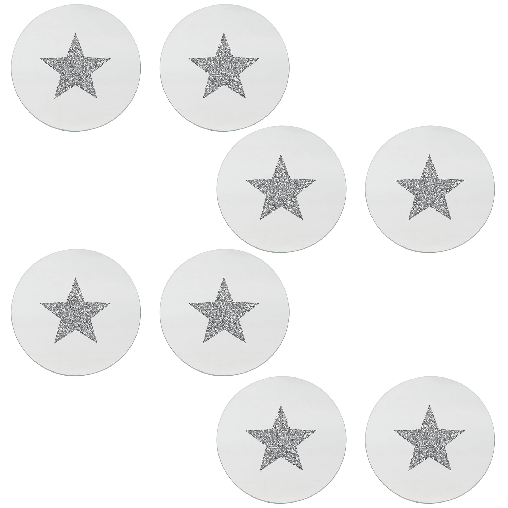 Set of 8 15.5cm Diamante Crystal Star Mirrored Glass Candle Plate
