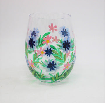 Stemless Gin Glass Lynsey Johnstone 500ml Hand Painted Cornflower Design