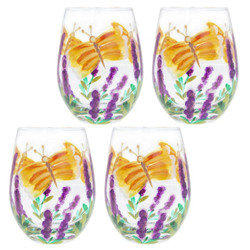 4PCS Stemless Gin Glass Copa Butterfly Flower Tumbler 500ml