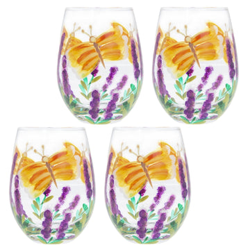 4Pcs 500ml Lynsey Johnstone Hand Painted Butterfly Flower Stemless Gin Glasses