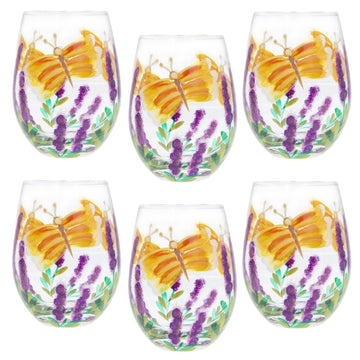 6Pcs 500ml Lynsey Johnstone Hand Painted Butterfly Flower Stemless Gin Glasses