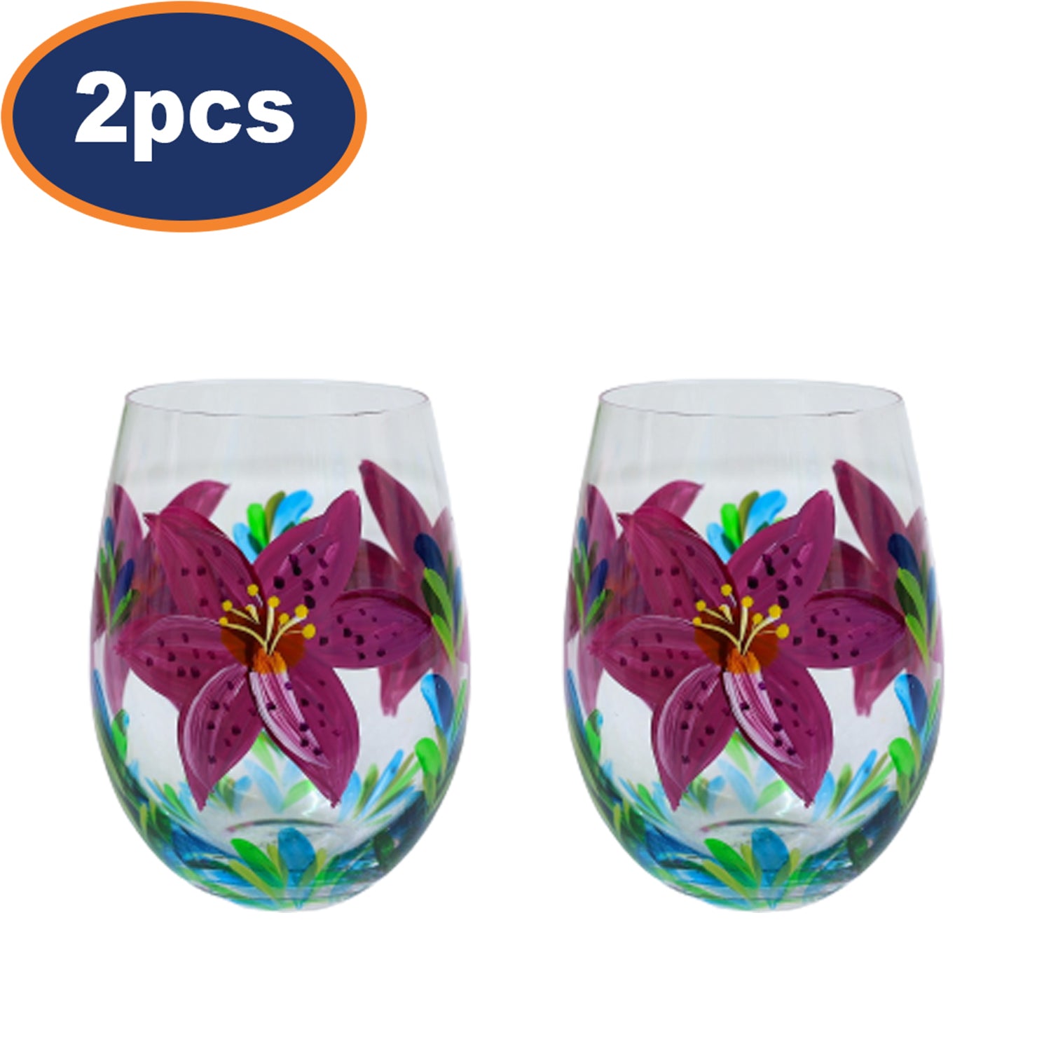 2PCS Stemless Gin Glass Copa Lily Flower Tumbler 500ml