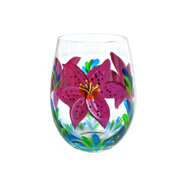 Stemless Gin Glass Lynsey Johnstone 500ml Hand Painted Lily Flowers