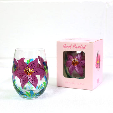 Stemless Gin Glass Lynsey Johnstone 500ml Hand Painted Lily Flowers