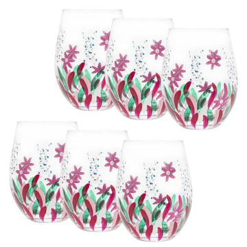 6Pcs 500ml Lynsey Johnstone Hand Painted Wild Flowers Stemless Gin Glasses