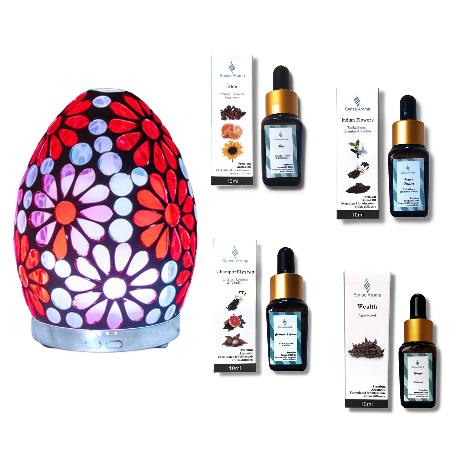 Egg Shaped Pink Flower Ultrasonic Humidifier With 4 10ml Scented Oils Mist