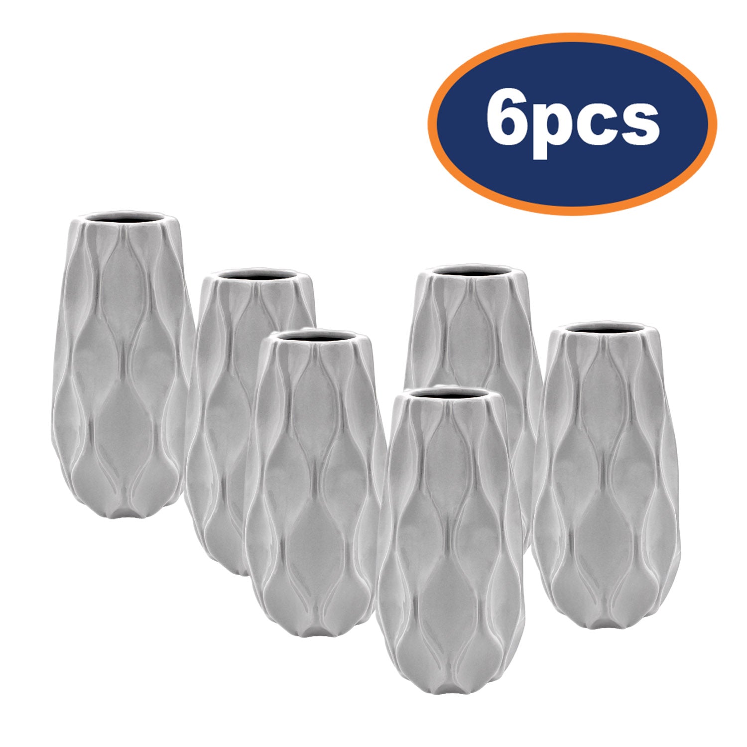 Set of 6 23cm Grey Ceramic Vase