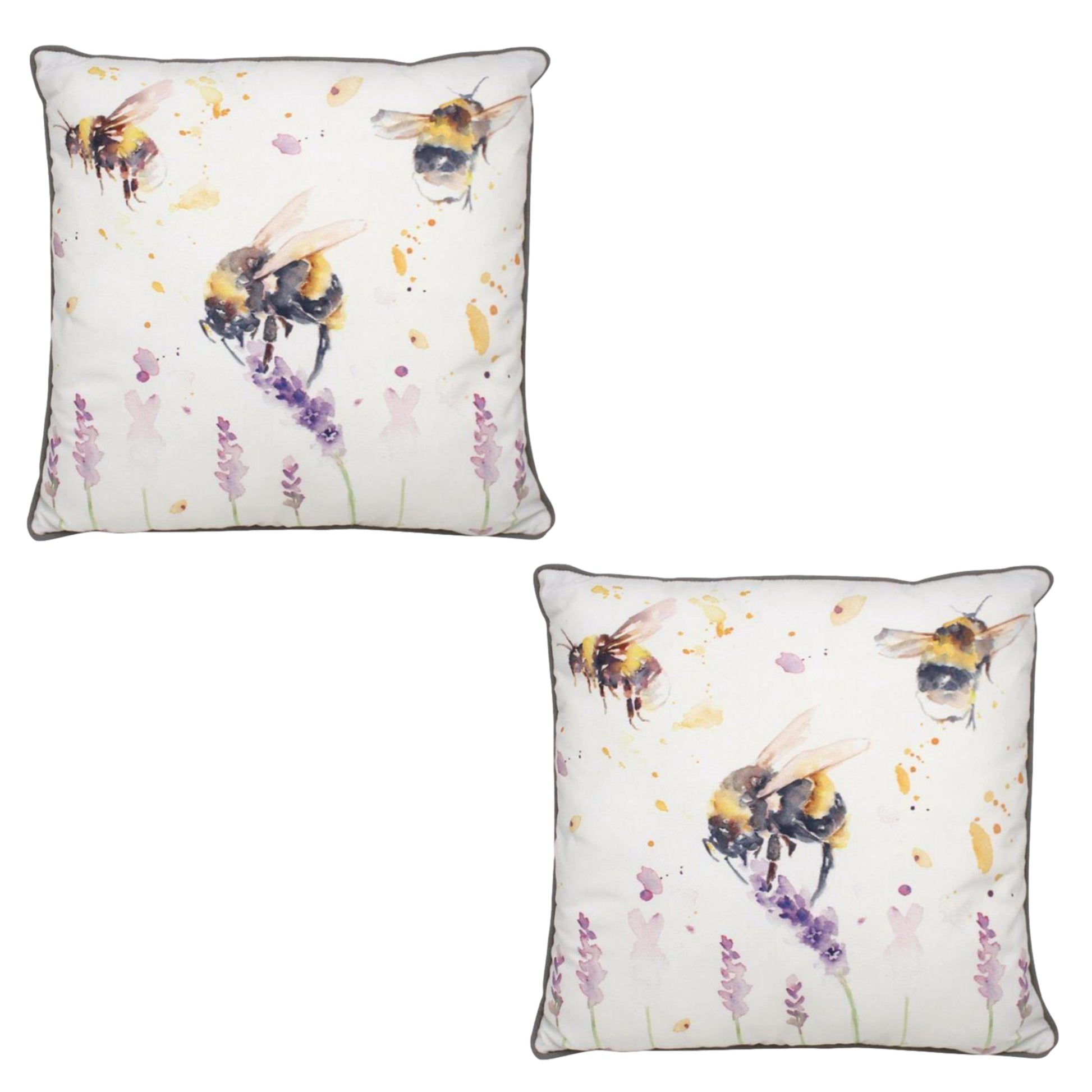 2Pcs Polyester Cotton Filled Cushion Country Bees & Flowers Design