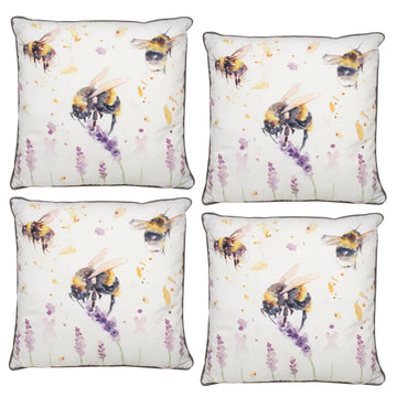 4Pcs Polyester Cotton Filled Cushion Country Bees & Flowers Design