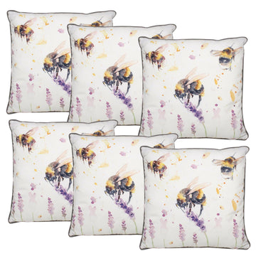 6Pcs Polyester Cotton Filled Cushion Country Bees & Flowers Design