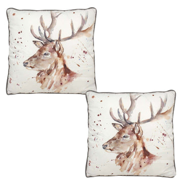 2Pcs Polyester Cotton Filled Cushion Country Stag Design