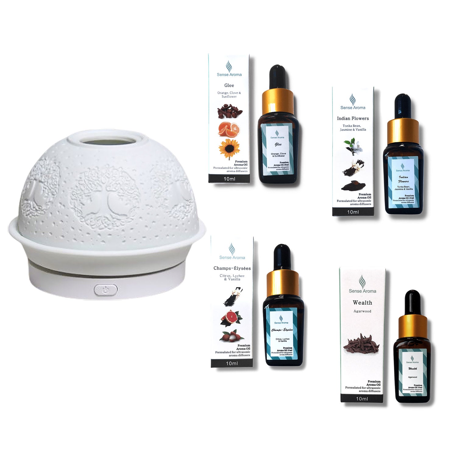 Ceramic Dome Shape Tree Of Life Humidifier With 4 10ml Scented Oils Mist