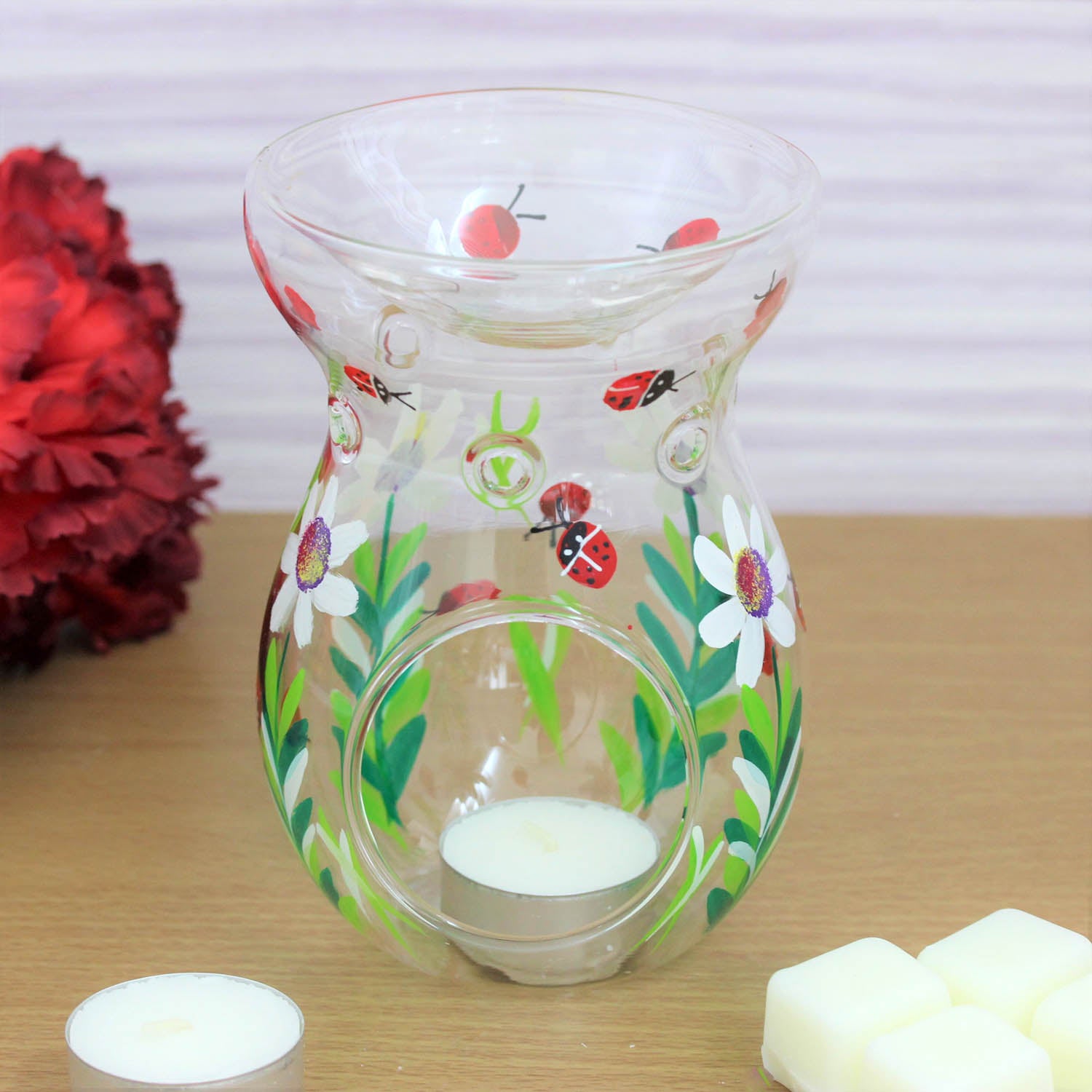 Glass Oil Burner Wax Warmer Tealight Holder Ladybirds