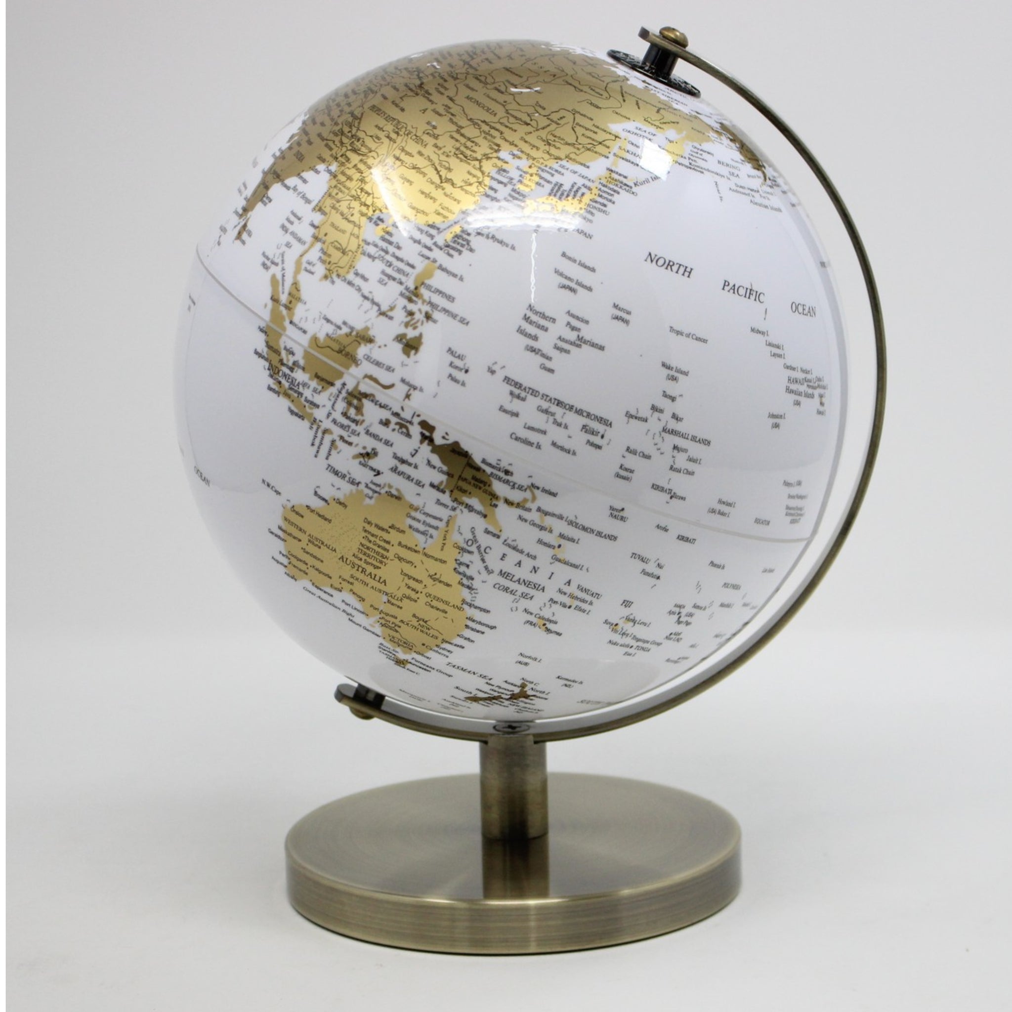 Medium Golden White Rotating Globe Stand Educational Atlas