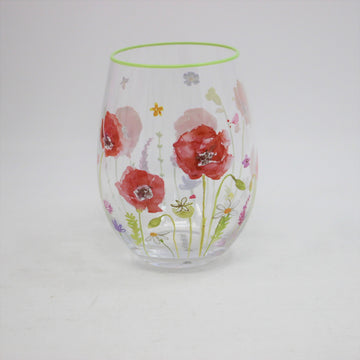 Stemless Gin Glass Jennifer Rose Hand Painted Poppy Fields