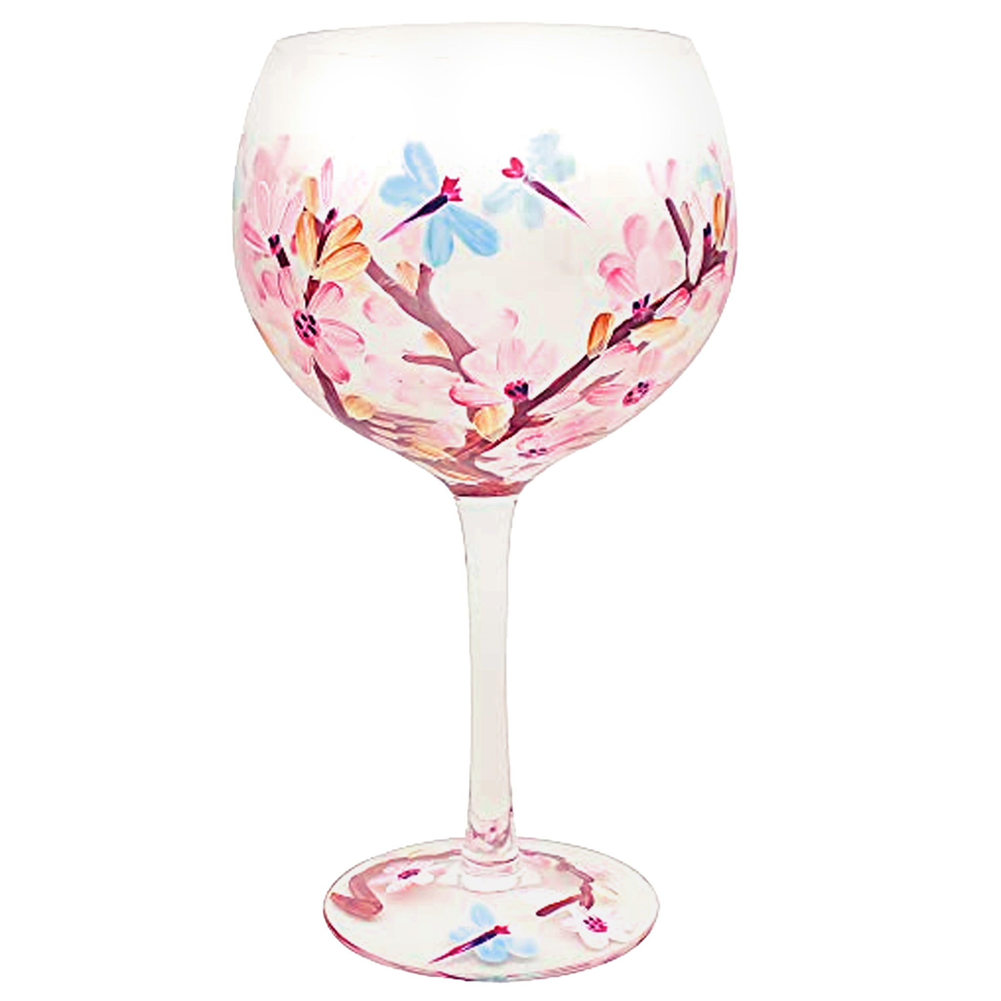 Cocktail Gin Glass Lynsey Johnstone Hand Painted Pink Blossom Dragonfly