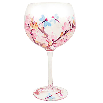 Lynsey Johnstone Hand Painted Cocktail Gin Glass Pink Blossom Dragonfly