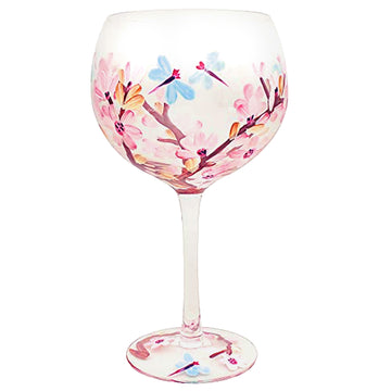 Lynsey Johnstone Hand Painted Cocktail Gin Glass Pink Blossom Dragonfly