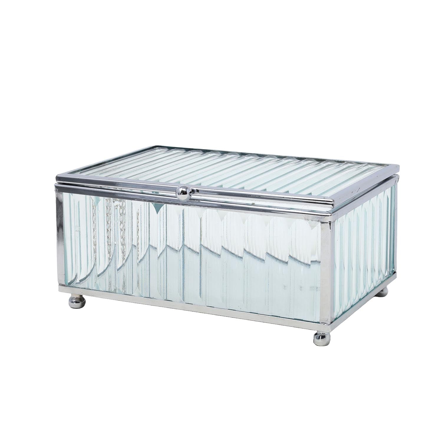 Silver Small Mirrored Glass Jewellery Box