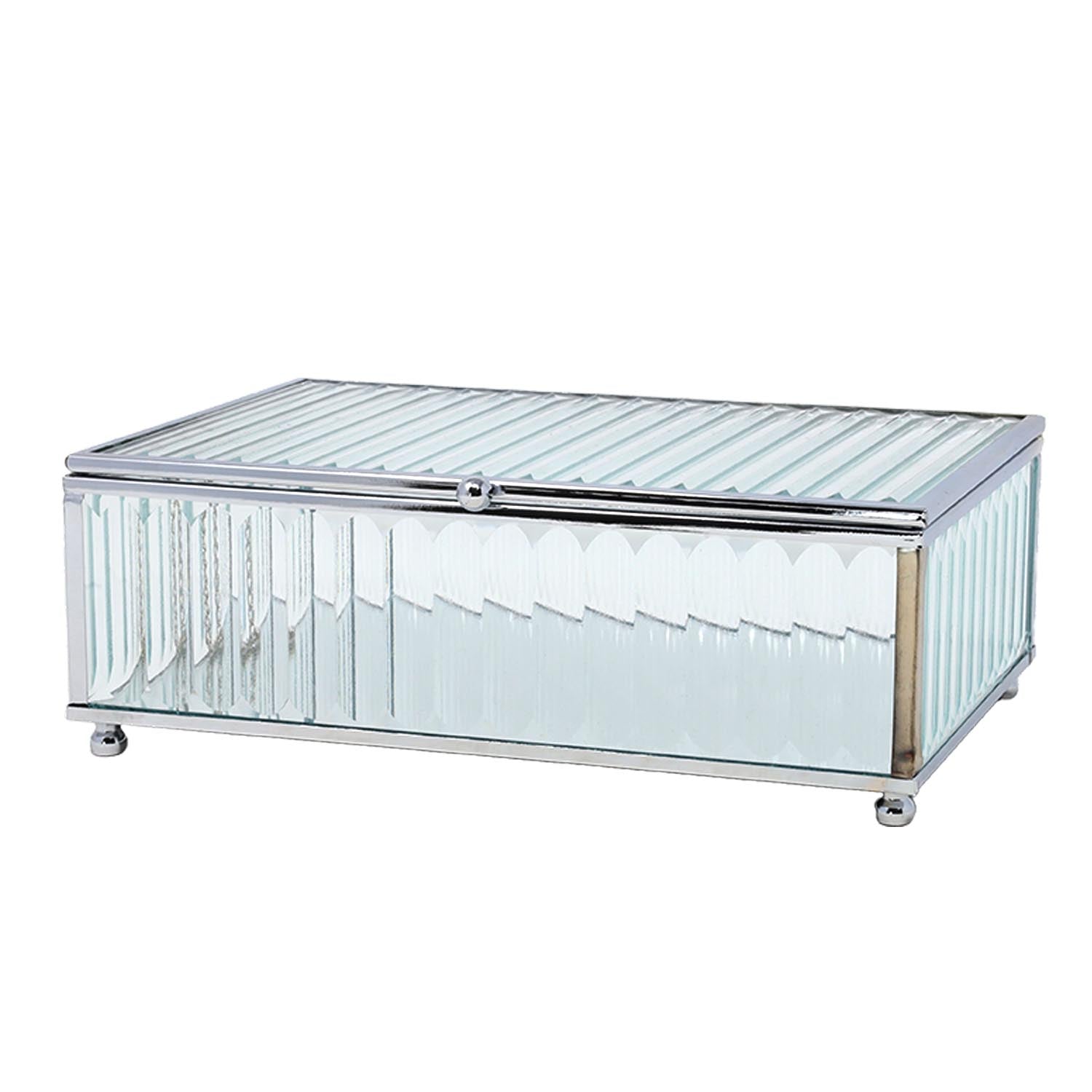 Silver Medium Mirrored Glass Jewellery Box
