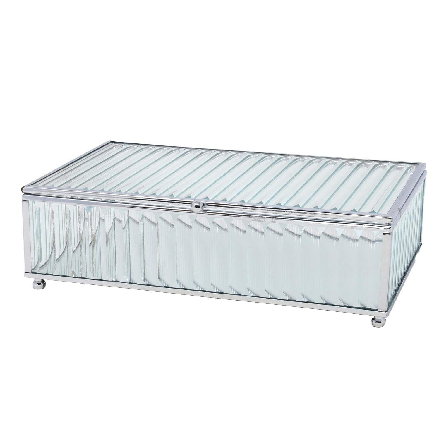 Silver Large Mirrored Glass Jewellery Box