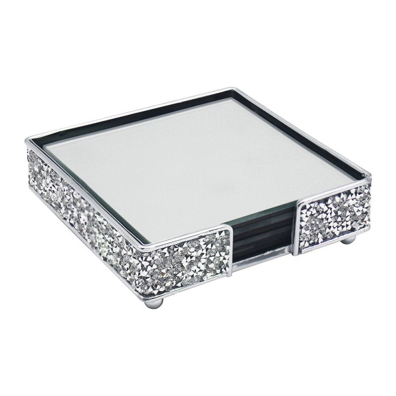 Silver Multi Crystals Square Set of 4 Coasters