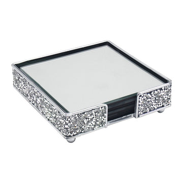 Silver Multi Crystals Square Set of 4 Coasters