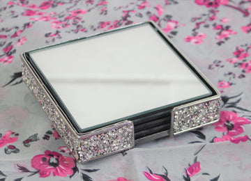 Silver Multi Crystals Square Set of 4 Coasters