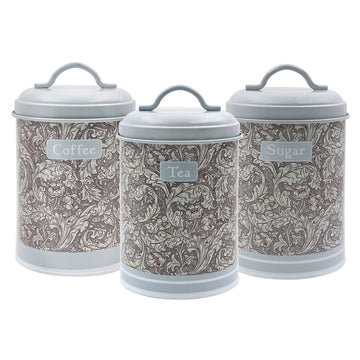 3pc Bachelors Button Coffee Sugar & Tea Tin Canister - Floral