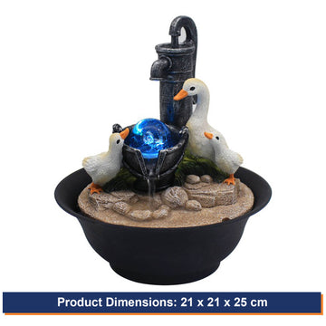 Indoor Polyresin Duck & Ducklings Water Fountain Decor with LED