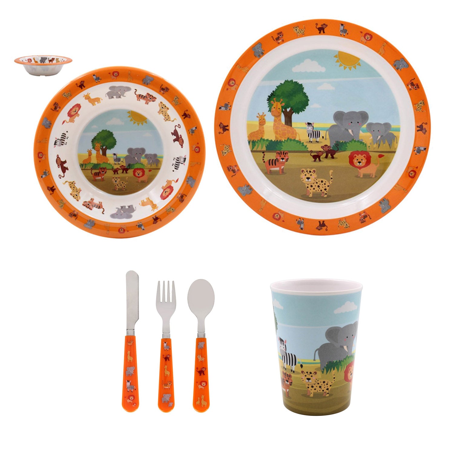 4-Piece Orange Zoo Animal Dining Set for Kids