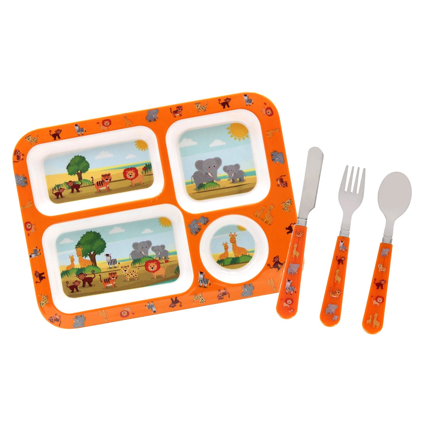 Zoo Animals Kids Dining Plate & Cutlery Set