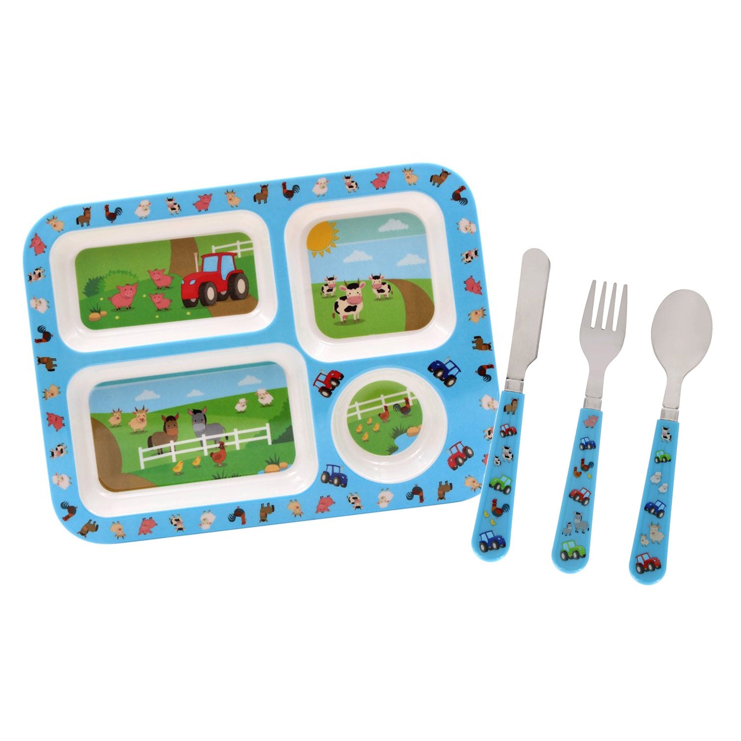 Farm Animals Kids Dining Plate & Cutlery Set