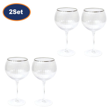4Pcs 600ml Clear Silver Rim Gin Glasses