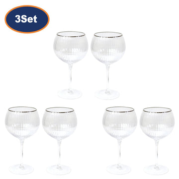 6Pcs 600ml Clear Silver Rim Gin Glasses
