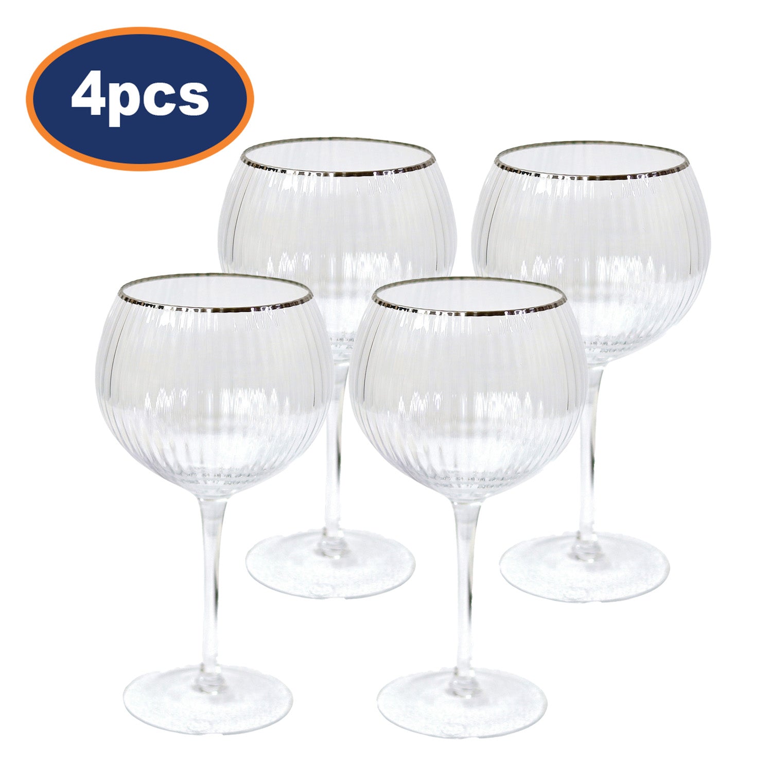 4Pcs 600ml Clear Silver Rim Gin Glasses