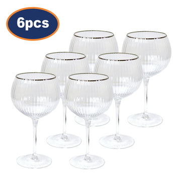 6Pcs 600ml Clear Silver Rim Gin Glasses