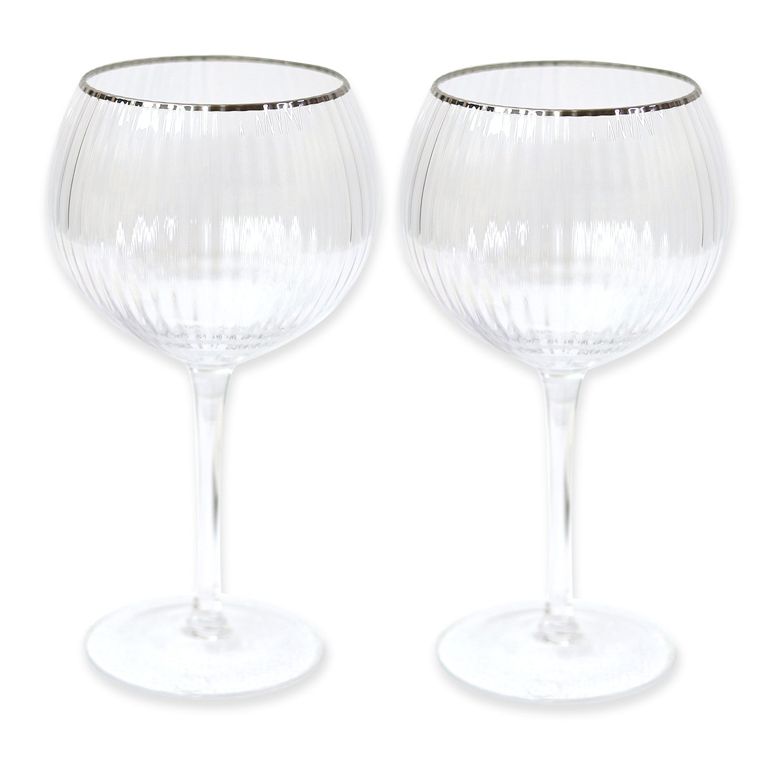 2pc 600ml Clear Silver Rim Gin Glasses